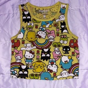 medium yellow hello kitty and friends cropped tank